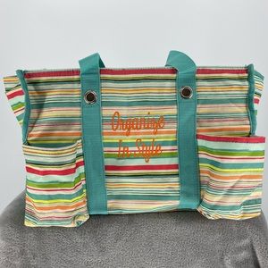 Thirty One Utility Tote Sunny Stripes Zipper Top